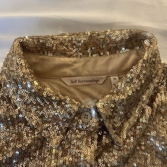 Soft Surroundings Sancerre Sequin Shirt Gold Button Up Petite Large 3GB2650802 - Picture 9 of 13